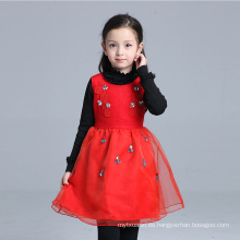 Los niños de invierno rojo visten otoño invierno abrigos de delantal niñas vestidos moda delantal para niños flores apliques